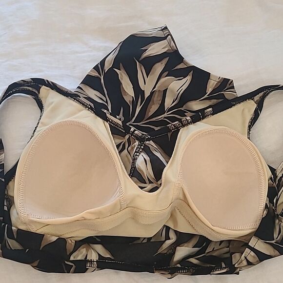 Miraclesuit One Piece Swim Suit Black Tan & Off White Palm Leaf Print Size 14 - Picture 8 of 13